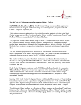 North Central College Successfully Acquires Shimer College