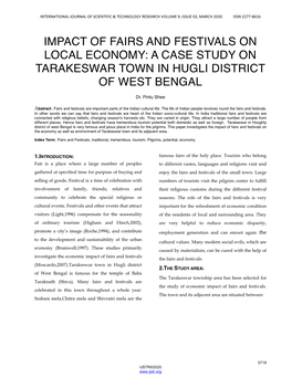 Impact of Fairs and Festivals on Local Economy: a Case Study on Tarakeswar Town in Hugli District of West Bengal