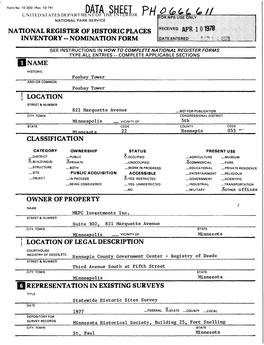 NATIONAL REGISTER of Fflstoric PLACES INVENTORY -- NOMINATION FORM