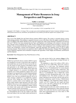 Management of Water Resources in Iraq: Perspectives and Prognoses