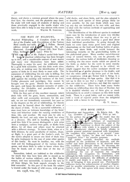 NATURE Theory, and Shows a Common Ground Where the Prac• Wild Ducks, and Shore Birds, and the Plan Adopted Is Tical Dyer, the Chemist, and the Physicist May Meet