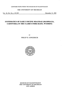 Systematics of Early Eocene Miacidae (Mammalia, Carnivora) in the Clark's Fork Basin, Wyoming