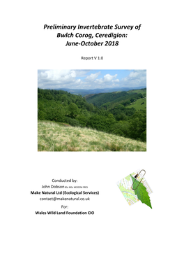 Preliminary Invertebrate Survey of Bwlch Corog, Ceredigion: June-October 2018