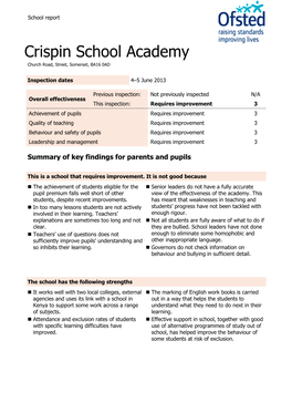 Crispin School Academy Church Road, Street, Somerset, BA16 0AD
