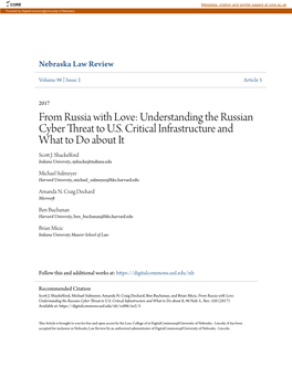 From Russia with Love: Understanding the Russian Cyber Threat to U.S. Critical Infrastructure and What to Do About It