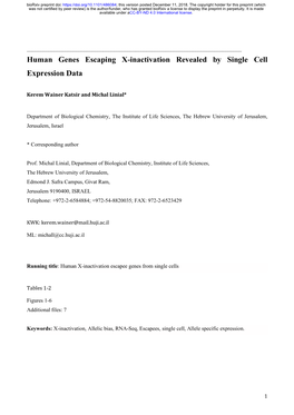 Human Genes Escaping X-Inactivation Revealed by Single Cell Expression Data
