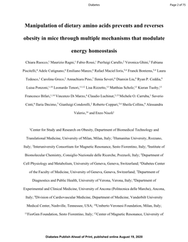 Manipulation of Dietary Amino Acids Prevents and Reverses Obesity in Mice Through Multiple Mechanisms That Modulate