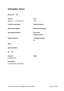 Peat Database Results Essex