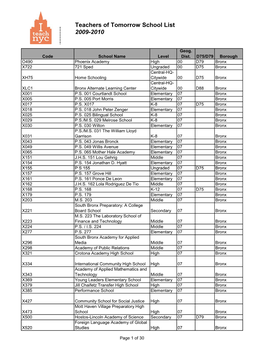 Teachers of Tomorrow School List 2009-2010