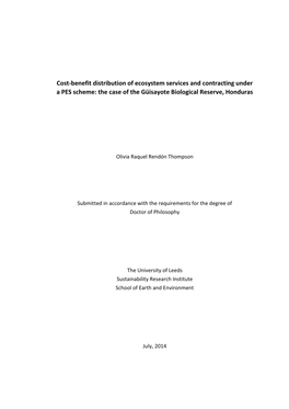 Cost-Benefit Distribution of Ecosystem Services and Contracting Under a PES Scheme: the Case of the Güisayote Biological Reserve, Honduras