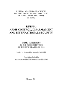 Russia: Arms Control, Disarmament and International Security