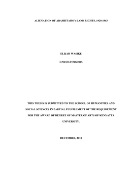 ALIENATION of ABASHITAHO's LAND RIGHTS, 1920-1963 ELIJAH