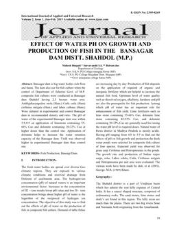 Effect of Water Ph on Growth and Production of Fish in the Bansagar Dam Distt