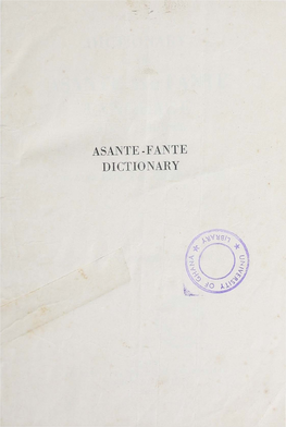 Dictionary Dictionary of the Asante and Fante Language Called Tshi (Twi)