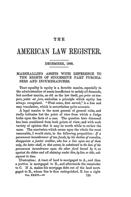 Marshalling Assets with Reference to the Rights of Successive Part Purcha- Sers and Incumbrancers