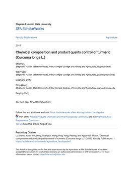 Chemical Composition and Product Quality Control of Turmeric (Curcuma Longa L.)