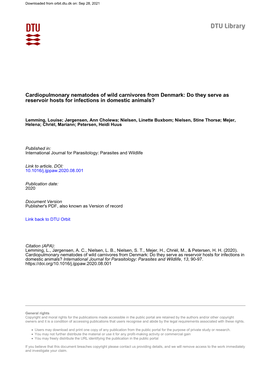 Cardiopulmonary Nematodes of Wild Carnivores from Denmark: Do They Serve As Reservoir Hosts for Infections in Domestic Animals?