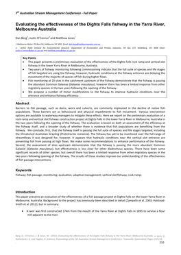 Evaluating the Effectiveness of the Dights Falls Fishway in the Yarra River, Melbourne Australia