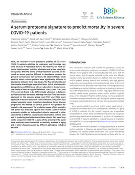 A Serum Proteome Signature to Predict Mortality in Severe COVID-19 Patients