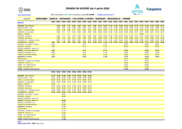 ORARIO in VIGORE Dal 4 Aprile 2020 Ufficio Informazioni: 800 139392 Da Telefono Mobile 035 289000 -- Info@Bergamotrasporti.It