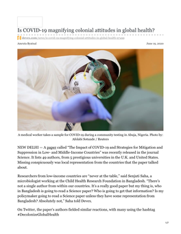 Is COVID-19 Magnifying Colonial Attitudes in Global Health?