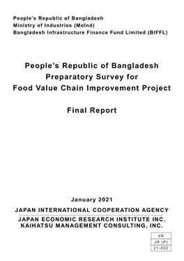 People's Republic of Bangladesh Preparatory Survey for Food Value
