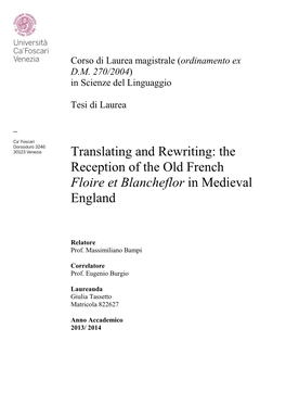 The Reception of the Old French Floire Et Blancheflor in Medieval England