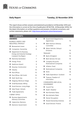 Daily Report Tuesday, 22 November 2016 CONTENTS