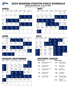 2020 Reading Fightin Phils Schedule