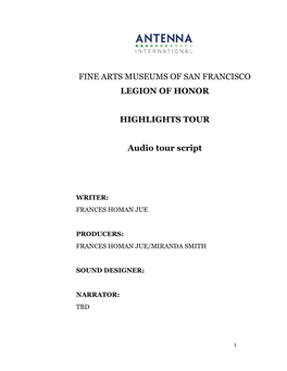 Legion of Honor Highlights Tour Audio Guide Transcript