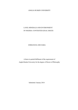 Land, Minerals and Environment in Nigeria: Contested Legal Issues