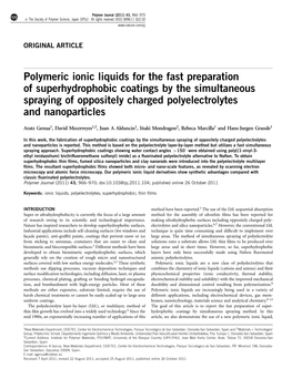 Polymeric Ionic Liquids for the Fast Preparation of Superhydrophobic Coatings by the Simultaneous Spraying of Oppositely Charged Polyelectrolytes and Nanoparticles