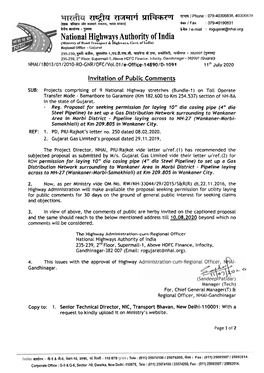 National Highways Authority of India (Minir1.Y of Rondtraneporl Si Hkhnuys