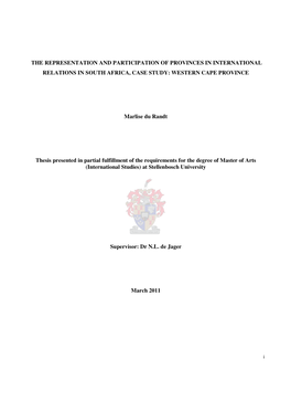 The Representation and Participation of Provinces in International Relations in South Africa, Case Study: Western Cape Province