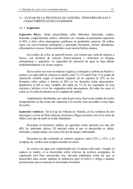2.1. Suelos De La Provincia De Almería. Tipos Principales Y Características De Los Mismos