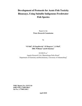 Development of Protocols for Acute Fish Toxicity Bioassays, Using Suitable Indigenous Freshwater Fish Species