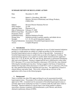 Badrul A. Chowdhury, MD, Phd Director, Division of Pulmonary and Allergy Products, CDER, FDA