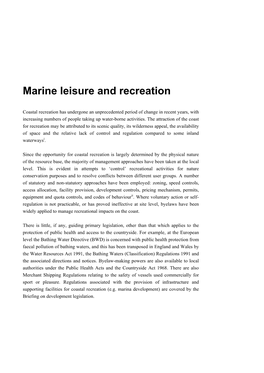 Briefing 5: Marine Leisure and Recreation