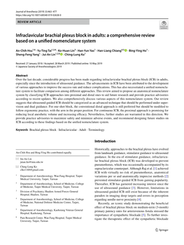 Infraclavicular Brachial Plexus Block in Adults: a Comprehensive Review Based on a Unifed Nomenclature System