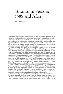 Toronto in Season: 1986 and After
