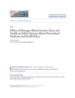 Effects of Messages About Genetics, Race, and Health on Public Opinion