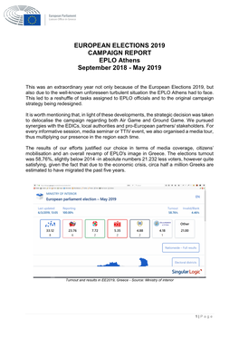 EUROPEAN ELECTIONS 2019 CAMPAIGN REPORT EPLO Athens September 2018 - May 2019