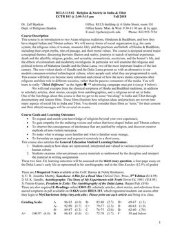 RELS 115.02 Religion & Society in India & Tibet ECTR 103 @ 2:00-3:15 Pm Fall 2018