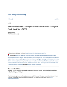 Inter-Tribal Disunity: an Analysis of Inter-Tribal Conflict During the Black Hawk War of 1832