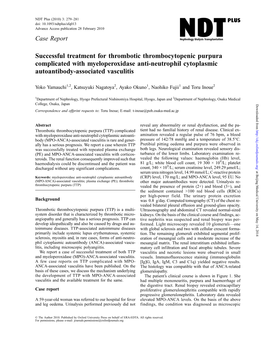 Successful Treatment for Thrombotic Thrombocytopenic Purpura Complicated with Myeloperoxidase Anti-Neutrophil Cytoplasmic Autoantibody-Associated Vasculitis