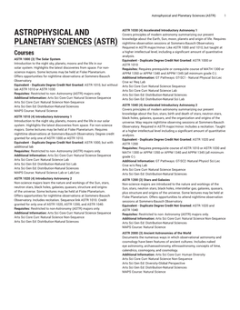 Astrophysical and Planetary Sciences (ASTR) 1