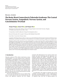 Review Article the Brain-Heart Connection in Takotsubo Syndrome: the Central Nervous System, Sympathetic Nervous System, and Catecholamine Overload