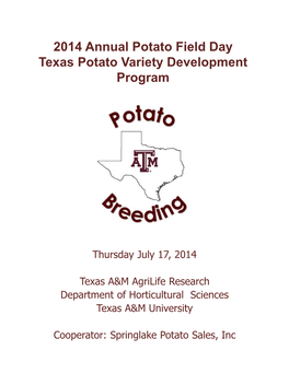 2014 Annual Potato Field Day Texas Potato Variety Development Program