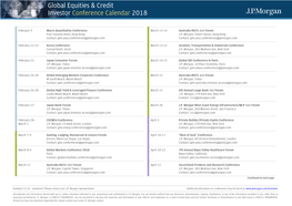 Global Equities & Credit Investor Conference Calendar 2018