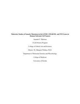 Molecular Studies of Somatic Mutations in the LZTR1, SMARCB1, and NF2 Genes in Human Schwann Cell Tumors Amanda V. Martinez CLAS